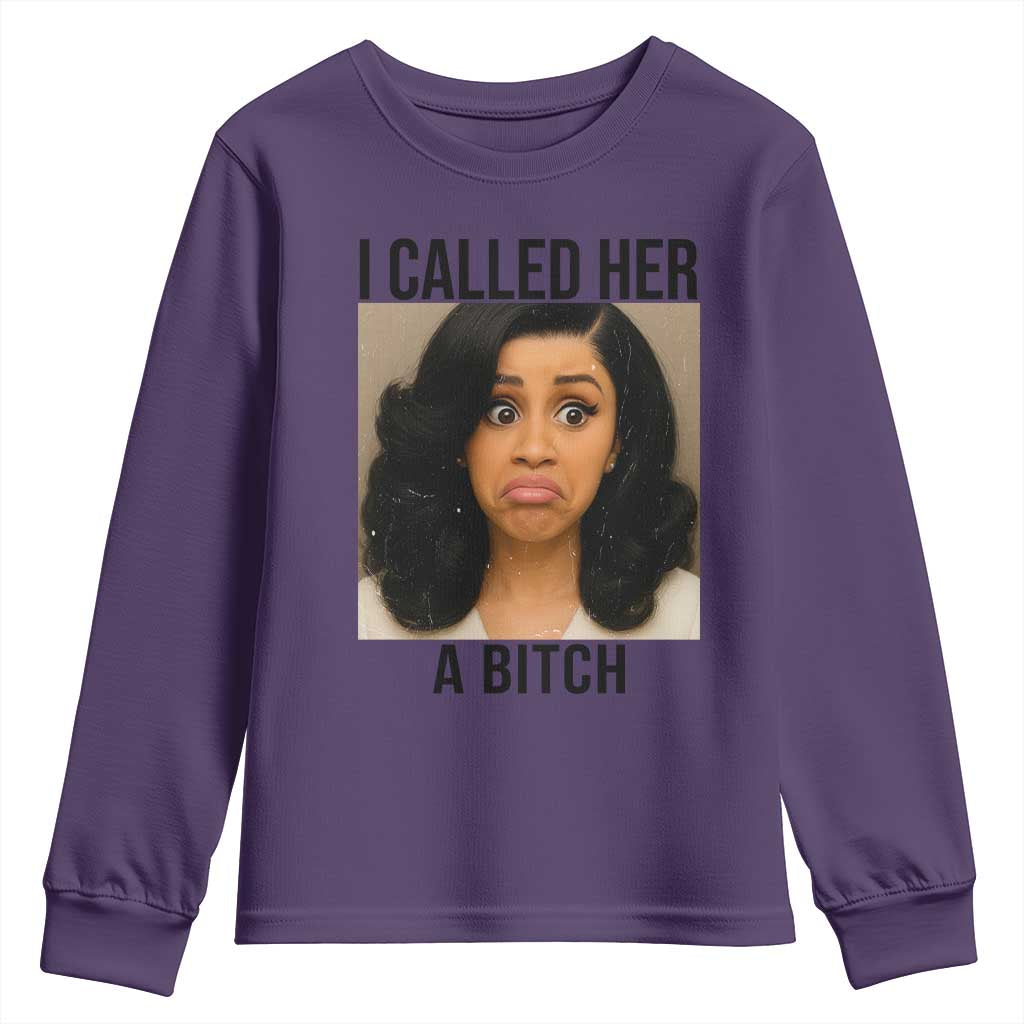 Funny Doll Face Meme Youth Sweatshirt I Called Her A Bitch TS14 Purple Print Your Wear