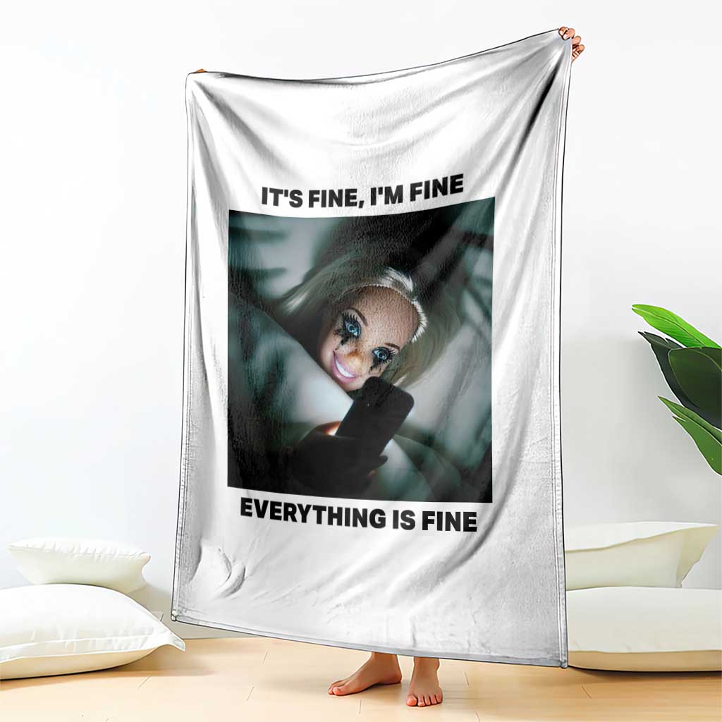 Funny Distressed Doll Face Meme Throw Blanket It Is Fine I Am Fine Everything Is Fine TS14 Print Your Wear