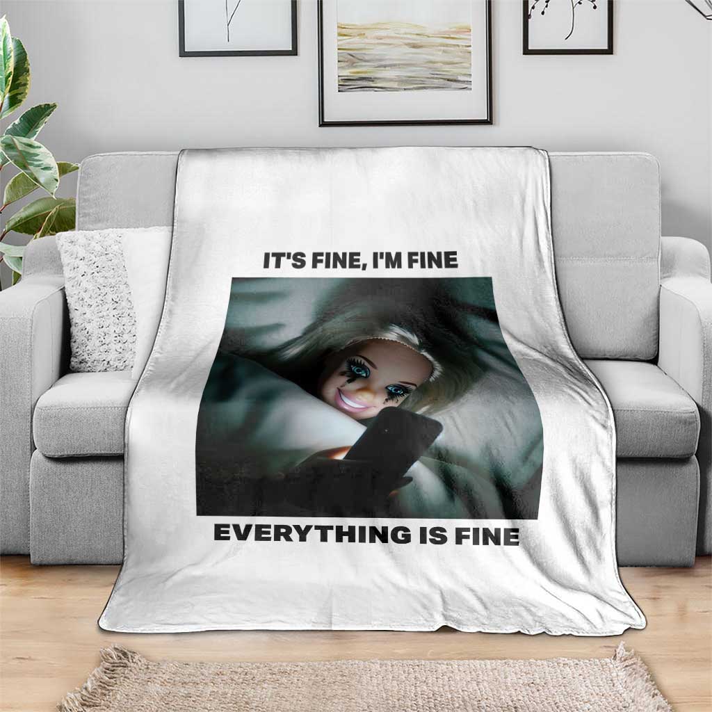 Funny Distressed Doll Face Meme Throw Blanket It Is Fine I Am Fine Everything Is Fine TS14 Print Your Wear