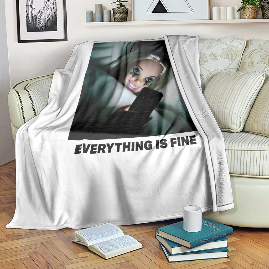 Funny Distressed Doll Face Meme Throw Blanket It Is Fine I Am Fine Everything Is Fine TS14 Print Your Wear