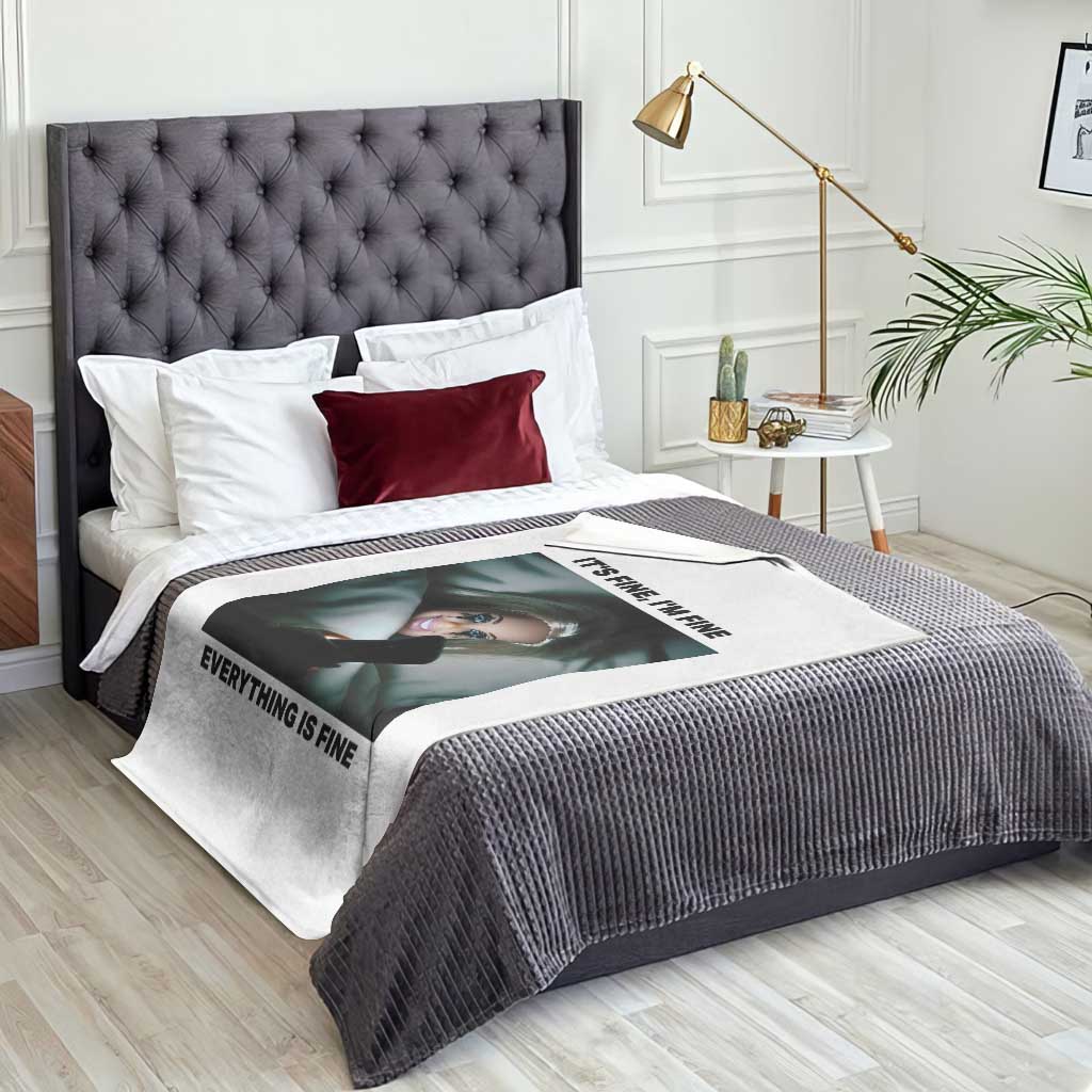 Funny Distressed Doll Face Meme Throw Blanket It Is Fine I Am Fine Everything Is Fine TS14 Print Your Wear