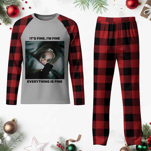 Funny Distressed Doll Face Meme Plaid Pajama Set It Is Fine I Am Fine Everything Is Fine TS14 Buffalo Plaid Print Your Wear