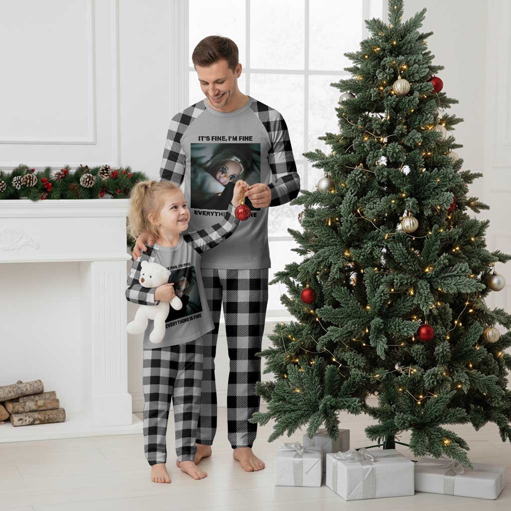 Funny Distressed Doll Face Meme Plaid Pajama Set It Is Fine I Am Fine Everything Is Fine TS14 White Plaid Print Your Wear