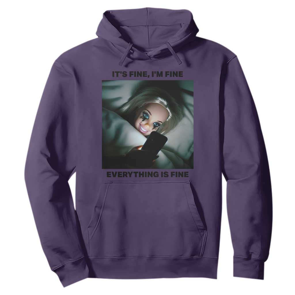 Funny Distressed Doll Face Meme Hoodie It Is Fine I Am Fine Everything Is Fine TS14 Purple Print Your Wear