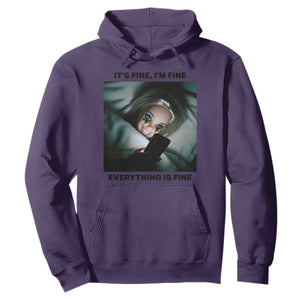 Funny Distressed Doll Face Meme Hoodie It Is Fine I Am Fine Everything Is Fine TS14 Purple Print Your Wear