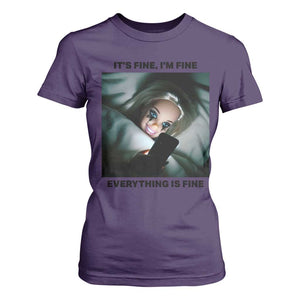 Funny Distressed Doll Face Meme T Shirt For Women It Is Fine I Am Fine Everything Is Fine TS14 Purple Print Your Wear