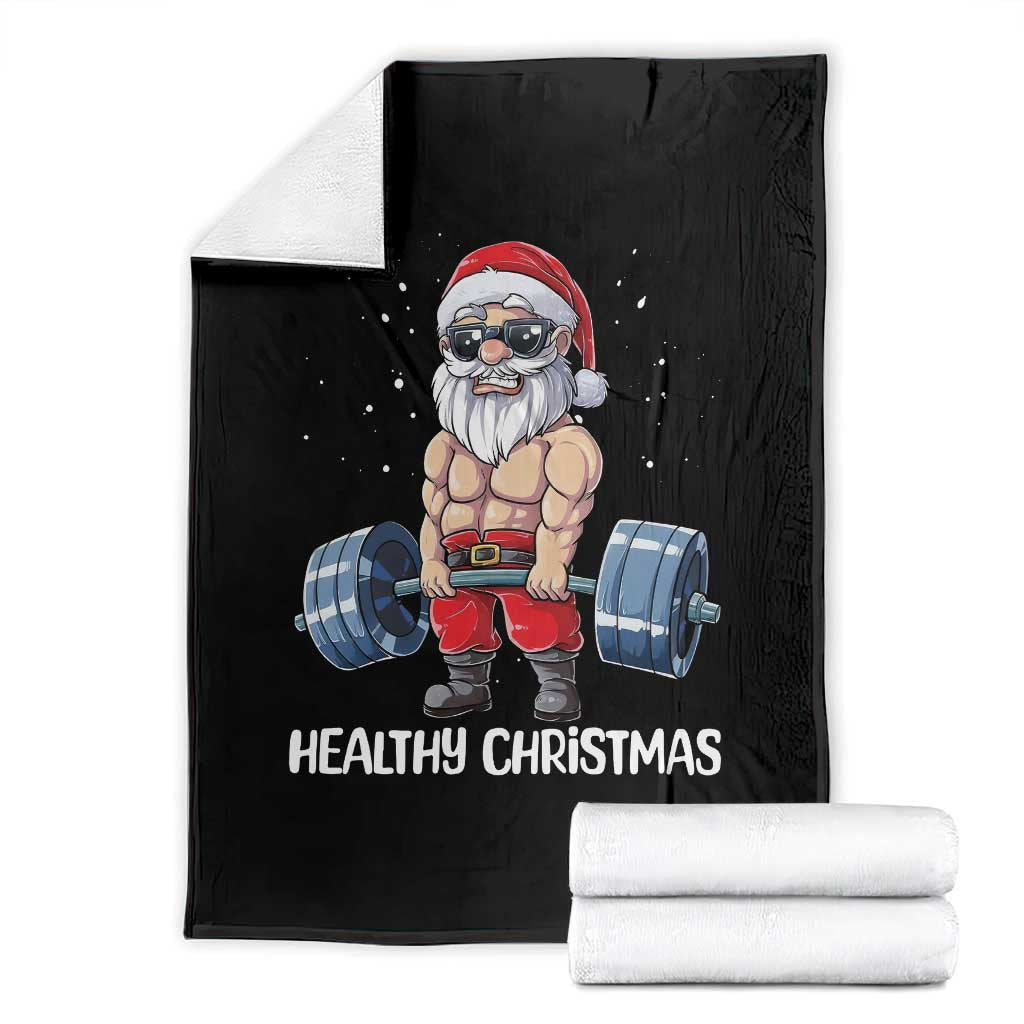 Funny Santa Gym Xmas Throw Blanket Healthy Christmas TS14 Black Print Your Wear