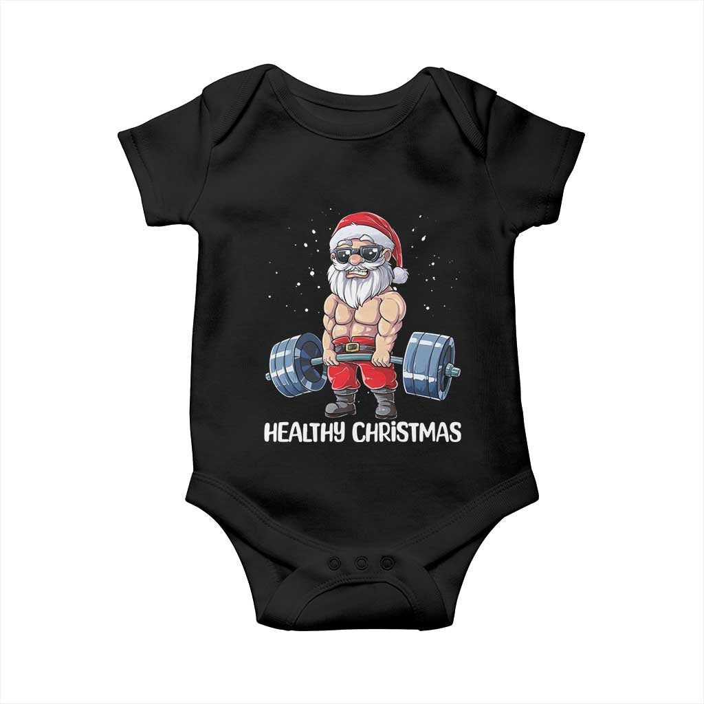 Funny Santa Gym Xmas Baby Onesie Healthy Christmas - Print Your Wear