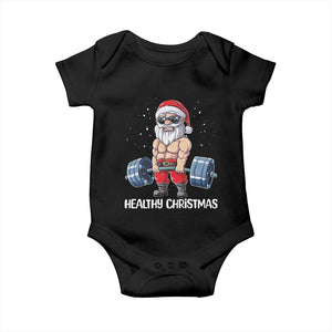 Funny Santa Gym Xmas Baby Onesie Healthy Christmas - Print Your Wear