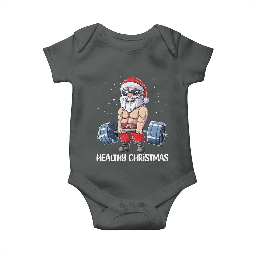 Funny Santa Gym Xmas Baby Onesie Healthy Christmas TS14 Dark Heather Print Your Wear