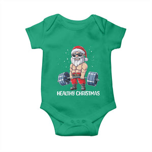 Funny Santa Gym Xmas Baby Onesie Healthy Christmas - Print Your Wear