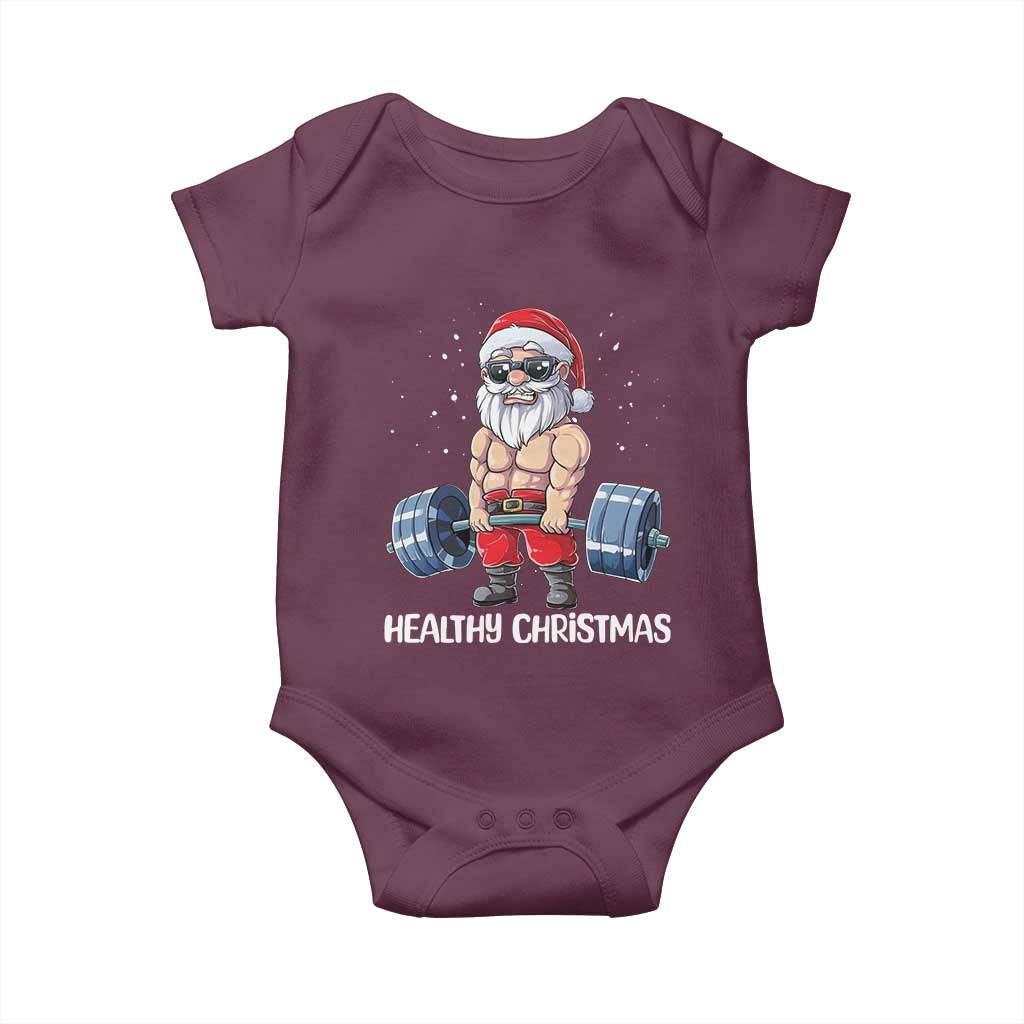Funny Santa Gym Xmas Baby Onesie Healthy Christmas TS14 Maroon Print Your Wear