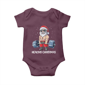 Funny Santa Gym Xmas Baby Onesie Healthy Christmas - Print Your Wear