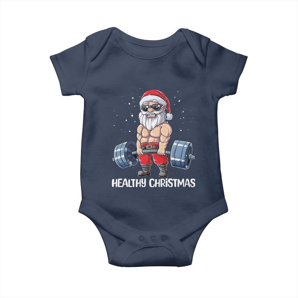 Funny Santa Gym Xmas Baby Onesie Healthy Christmas TS14 Navy Print Your Wear