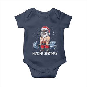 Funny Santa Gym Xmas Baby Onesie Healthy Christmas - Print Your Wear