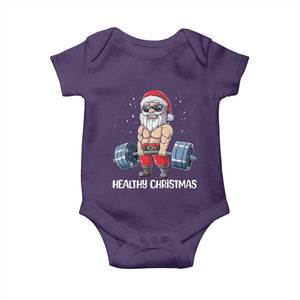 Funny Santa Gym Xmas Baby Onesie Healthy Christmas - Print Your Wear