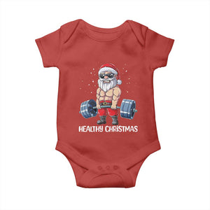 Funny Santa Gym Xmas Baby Onesie Healthy Christmas - Print Your Wear