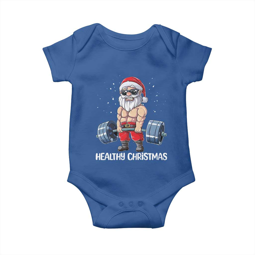 Funny Santa Gym Xmas Baby Onesie Healthy Christmas TS14 Royal Blue Print Your Wear
