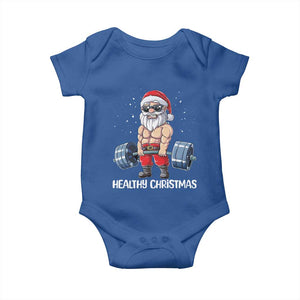 Funny Santa Gym Xmas Baby Onesie Healthy Christmas - Print Your Wear