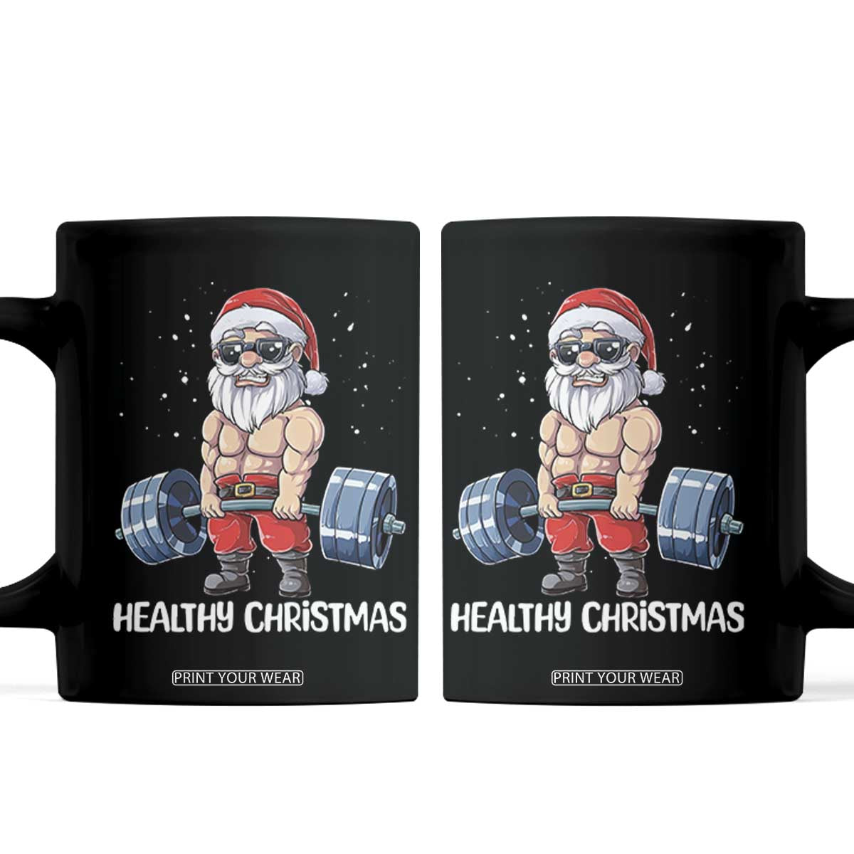 Funny Santa Gym Xmas Coffee Mug Healthy Christmas TS14 Black Print Your Wear