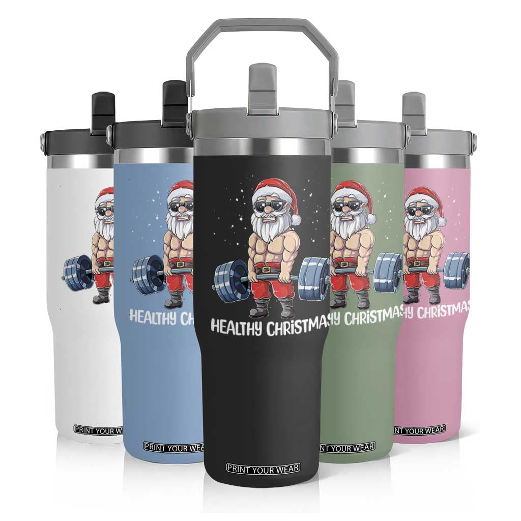 Funny Santa Gym Xmas Flip Straw Tumbler Healthy Christmas TS14 Print Your Wear