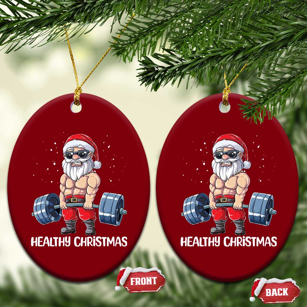 Funny Santa Gym Xmas Ceramic Ornament Healthy Xmas TS14 Print Your Wear