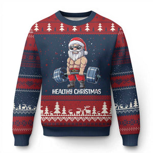 Funny Santa Gym Xmas Ugly Christmas Sweater Healthy Xmas - Print Your Wear