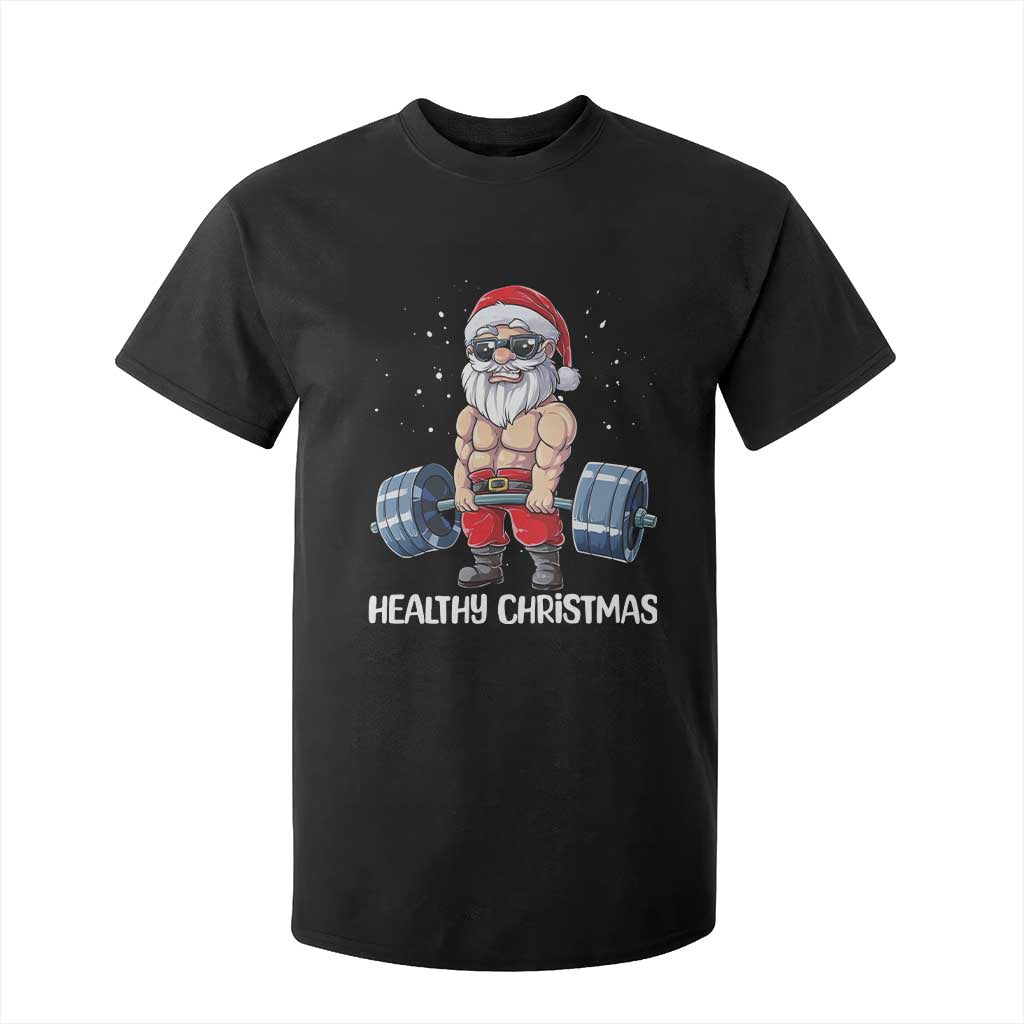 Funny Santa Gym Xmas T Shirt For Kid Healthy Christmas - Print Your Wear