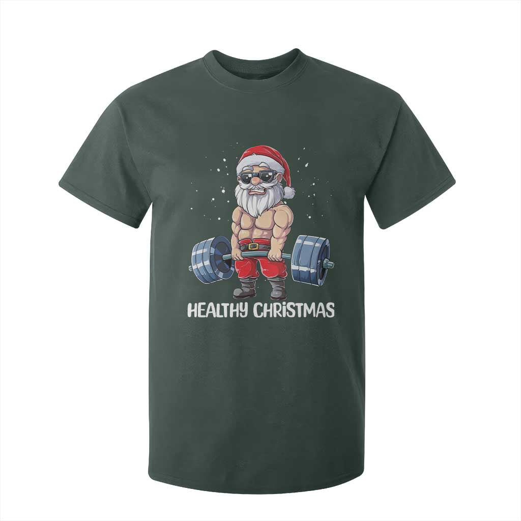Funny Santa Gym Xmas T Shirt For Kid Healthy Christmas TS14 Dark Forest Green Print Your Wear