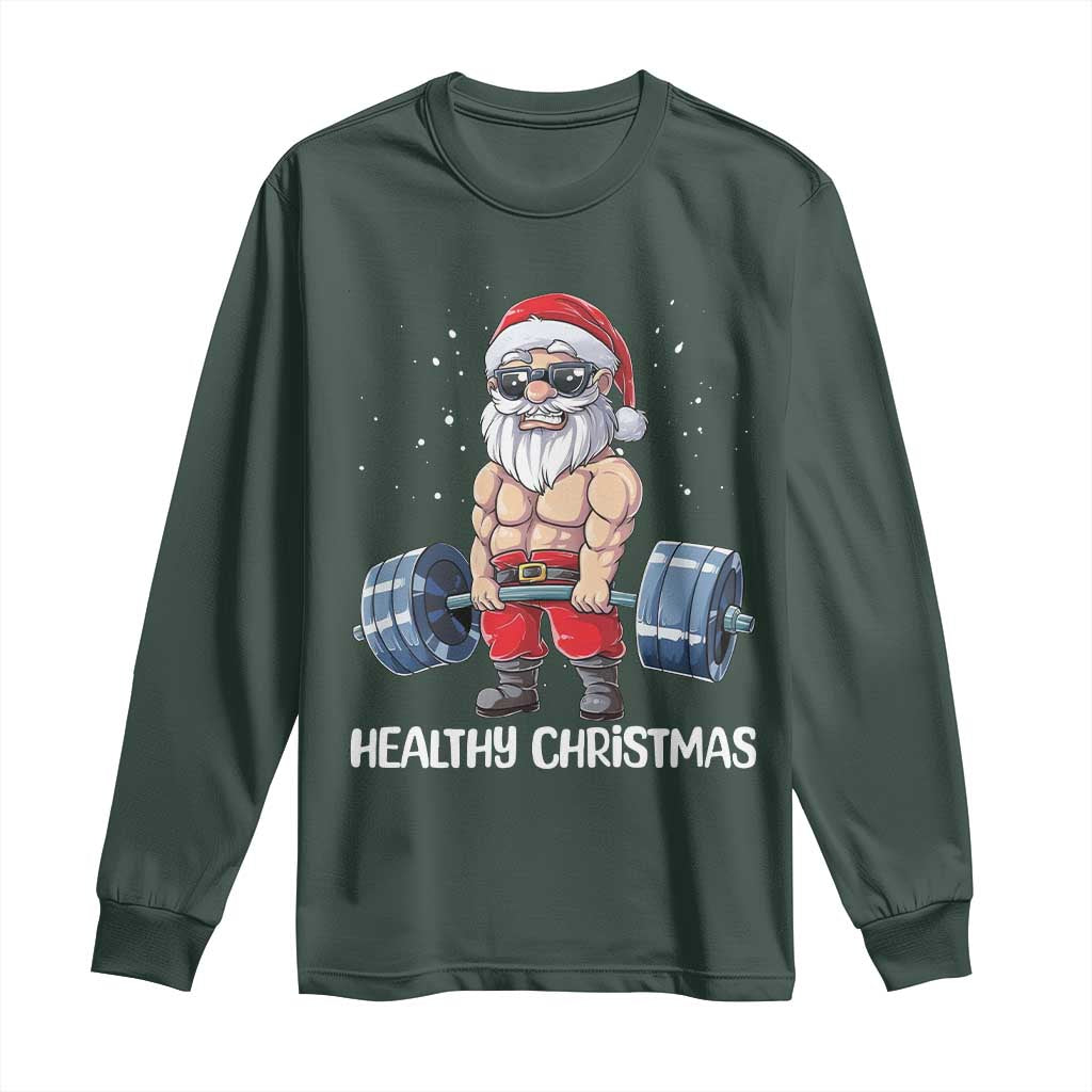 Funny Santa Gym Xmas Long Sleeve Shirt Healthy Christmas TS14 Dark Forest Green Print Your Wear