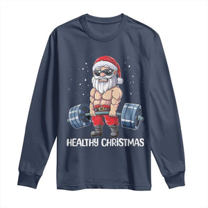 Funny Santa Gym Xmas Long Sleeve Shirt Healthy Christmas TS14 Navy Print Your Wear