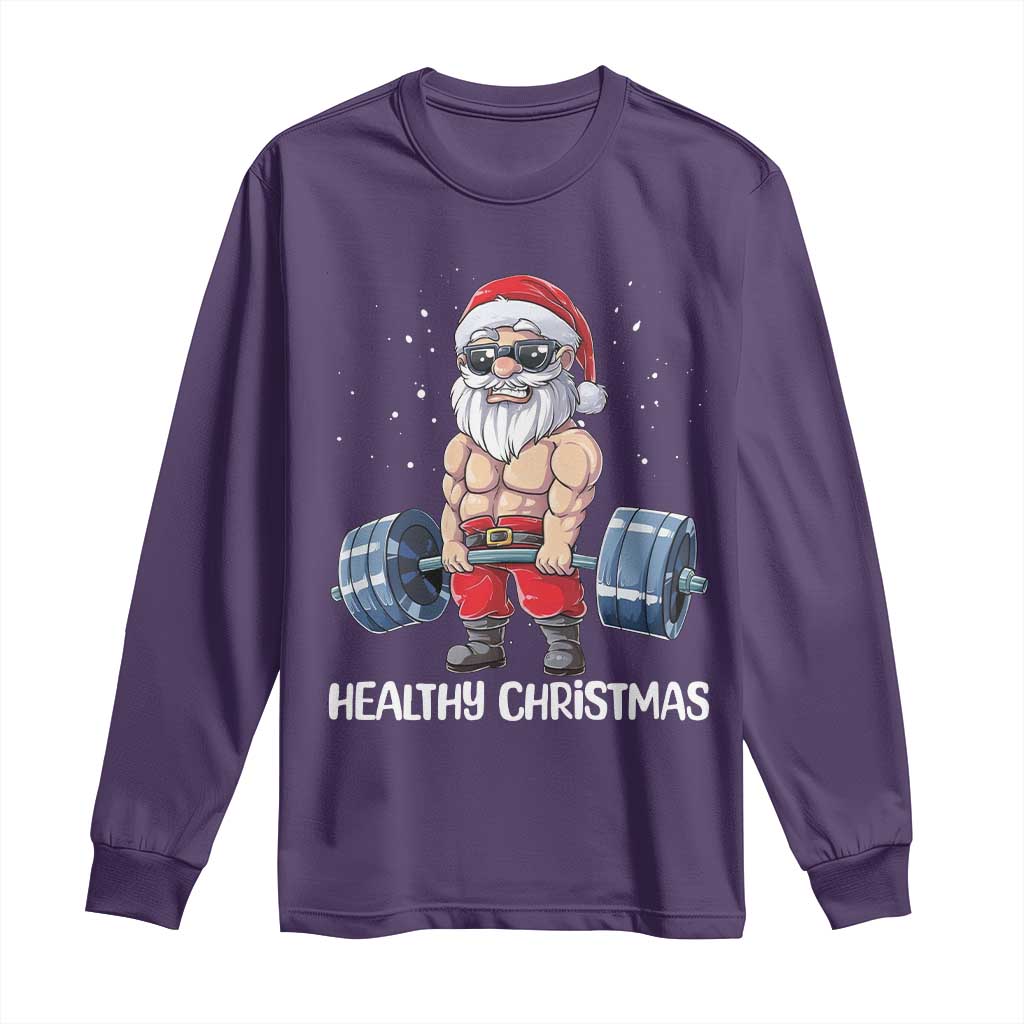 Funny Santa Gym Xmas Long Sleeve Shirt Healthy Christmas TS14 Purple Print Your Wear