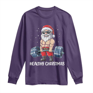 Funny Santa Gym Xmas Long Sleeve Shirt Healthy Christmas - Print Your Wear