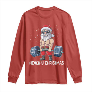 Funny Santa Gym Xmas Long Sleeve Shirt Healthy Christmas - Print Your Wear