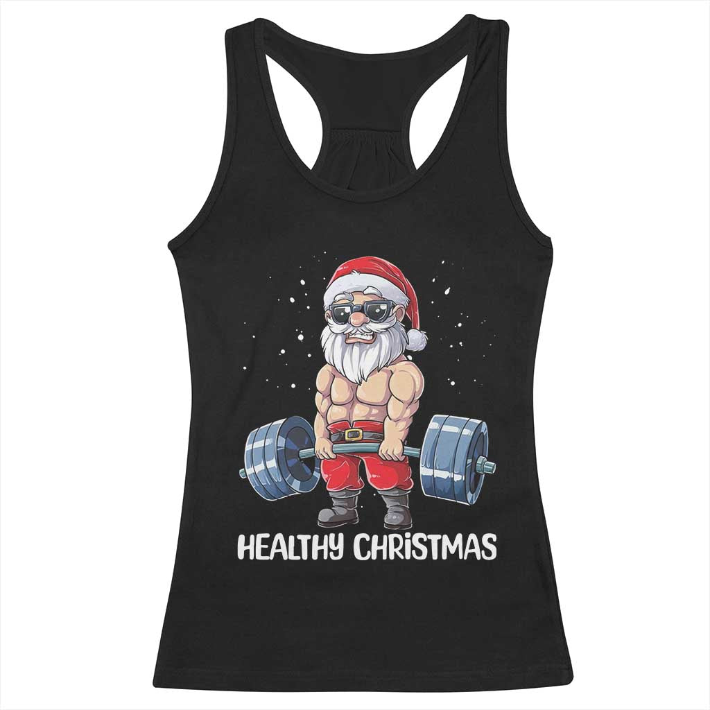 Funny Santa Gym Xmas Racerback Tank Top Healthy Christmas - Print Your Wear
