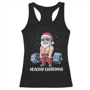 Funny Santa Gym Xmas Racerback Tank Top Healthy Christmas - Print Your Wear