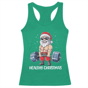 Funny Santa Gym Xmas Racerback Tank Top Healthy Christmas - Print Your Wear