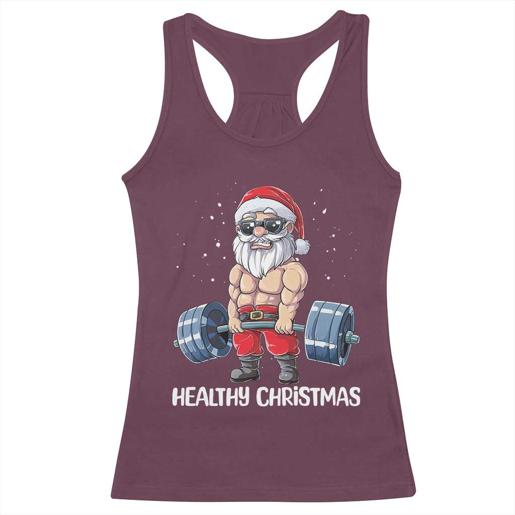 Funny Santa Gym Xmas Racerback Tank Top Healthy Christmas TS14 Maroon Print Your Wear