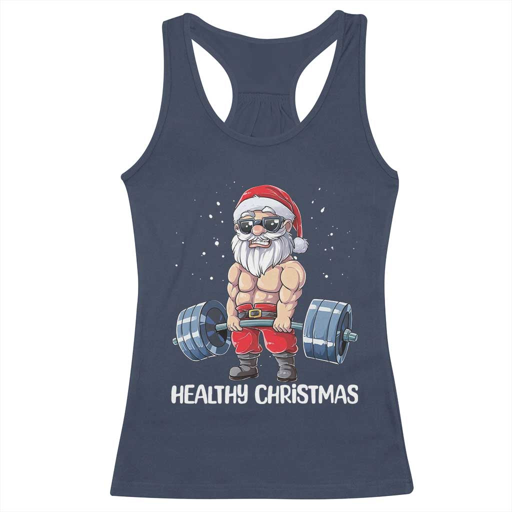 Funny Santa Gym Xmas Racerback Tank Top Healthy Christmas TS14 Navy Print Your Wear
