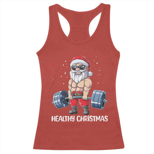 Funny Santa Gym Xmas Racerback Tank Top Healthy Christmas - Print Your Wear