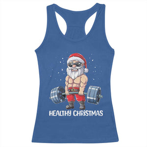 Funny Santa Gym Xmas Racerback Tank Top Healthy Christmas - Print Your Wear