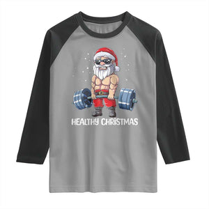 Funny Santa Gym Xmas Raglan Shirt Healthy Christmas TS14 Sport Gray Black Print Your Wear