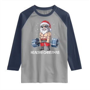 Funny Santa Gym Xmas Raglan Shirt Healthy Christmas TS14 Sport Gray Navy Print Your Wear