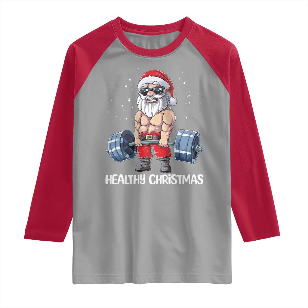 Funny Santa Gym Xmas Raglan Shirt Healthy Christmas TS14 Sport Gray Red Print Your Wear