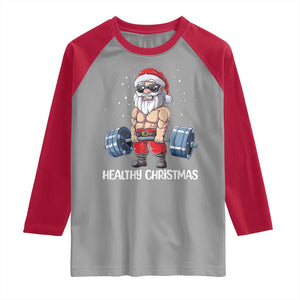 Funny Santa Gym Xmas Raglan Shirt Healthy Christmas TS14 Sport Gray Red Print Your Wear