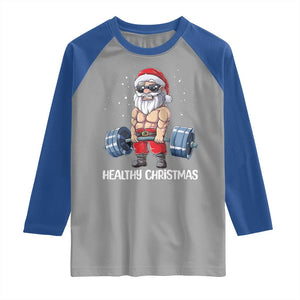 Funny Santa Gym Xmas Raglan Shirt Healthy Christmas TS14 Sport Gray Royal Print Your Wear