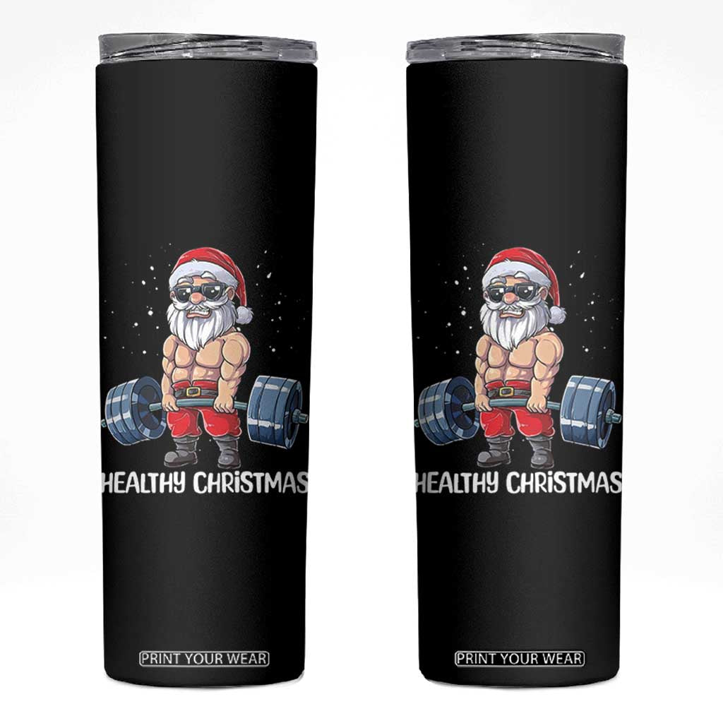 Funny Santa Gym Xmas Skinny Tumbler Healthy Christmas TS14 Black Print Your Wear