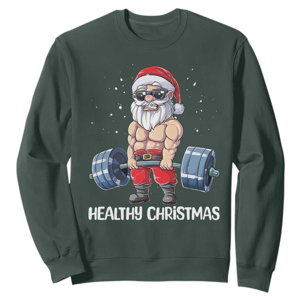 Funny Santa Gym Xmas Sweatshirt Healthy Christmas TS14 Dark Forest Green Print Your Wear