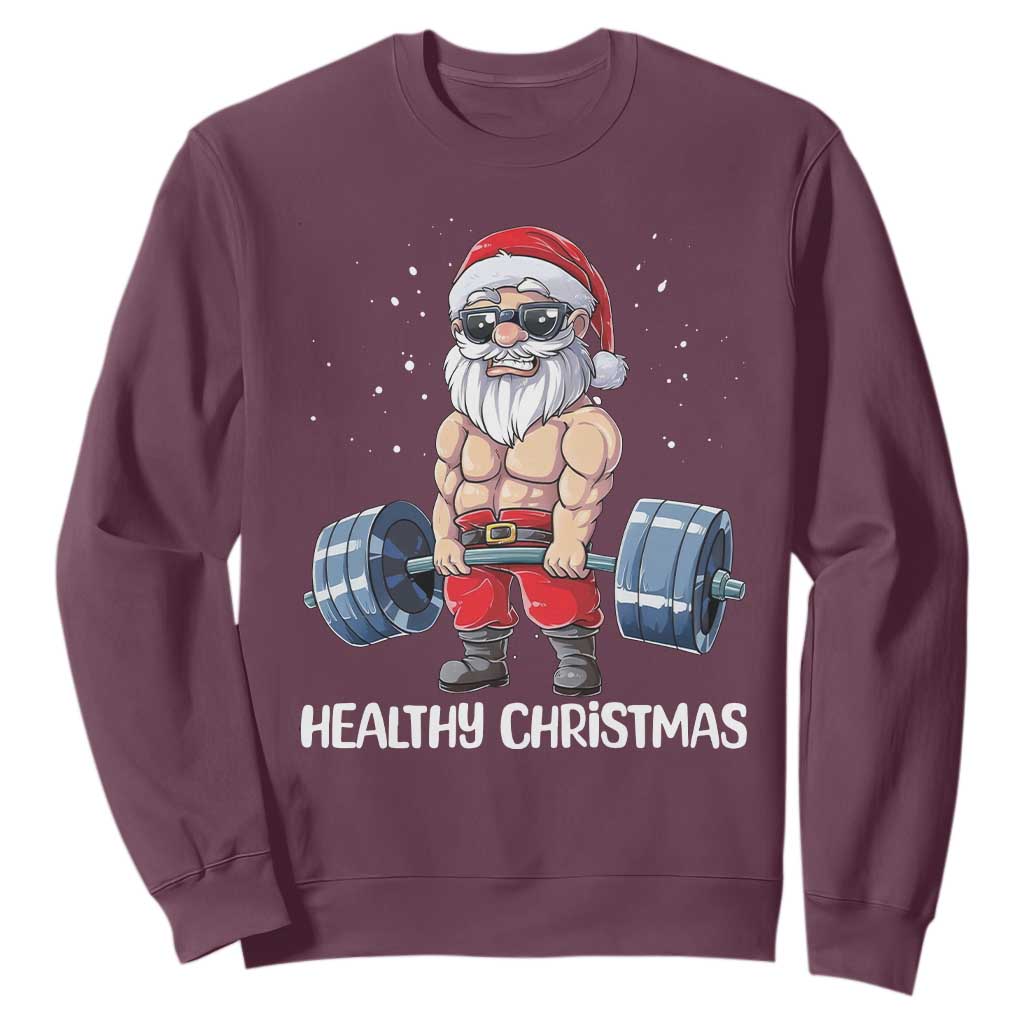 Funny Santa Gym Xmas Sweatshirt Healthy Christmas TS14 Maroon Print Your Wear