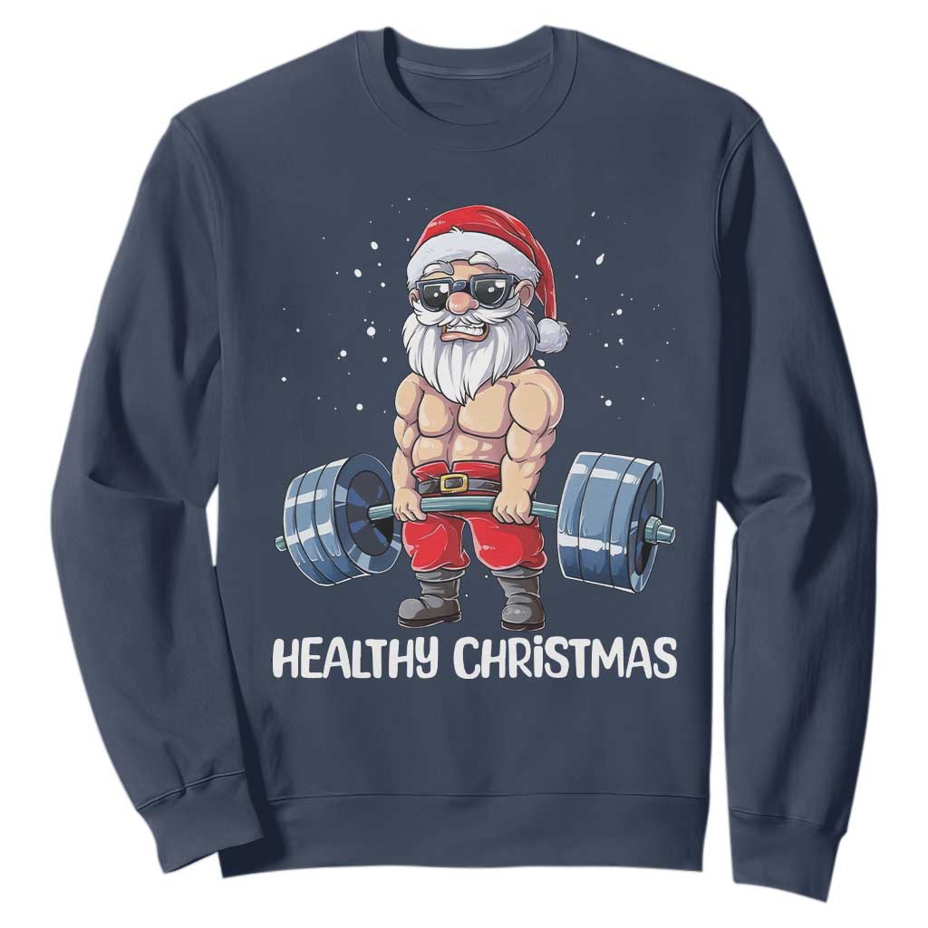 Funny Santa Gym Xmas Sweatshirt Healthy Christmas TS14 Navy Print Your Wear